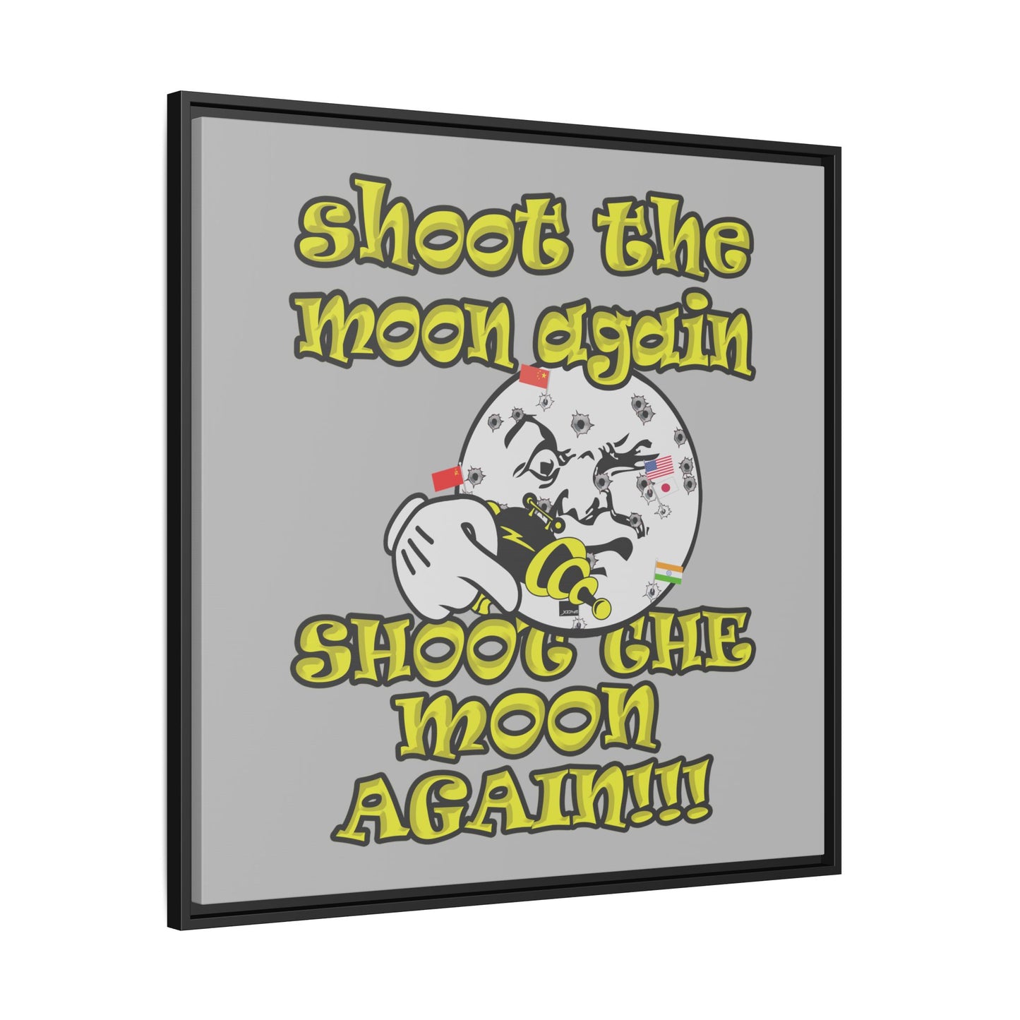shoot the moon again - framed canvas art (light grey)