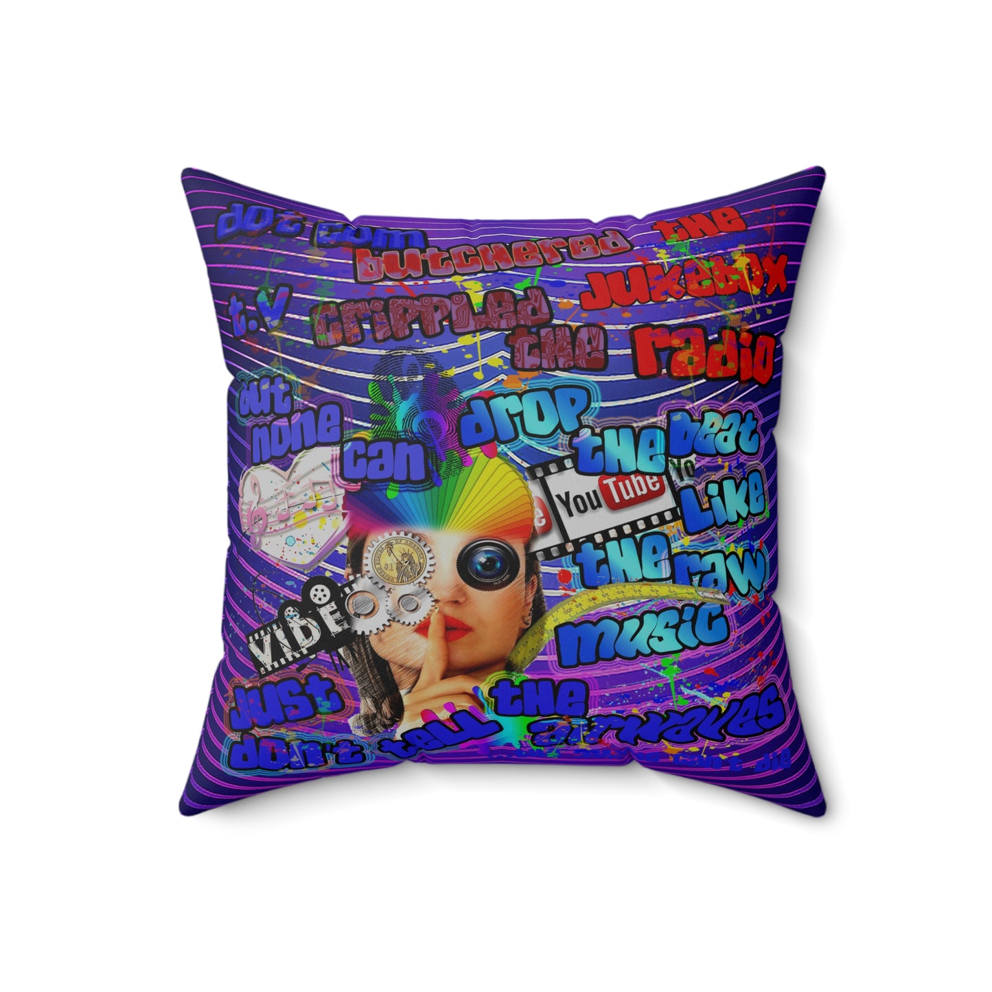 drop the beat - Spun Polyester Square Pillow - (purple wave)