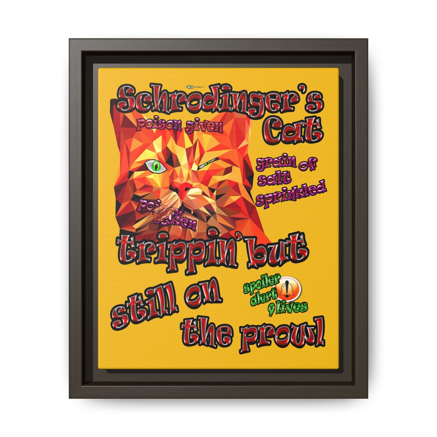 schrodinger's cat - framed canvas art (yellow)