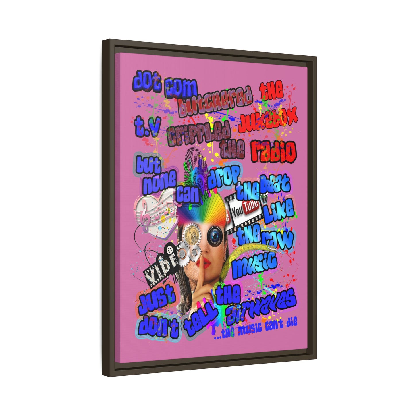 drop the beat - framed canvas art (light pink)