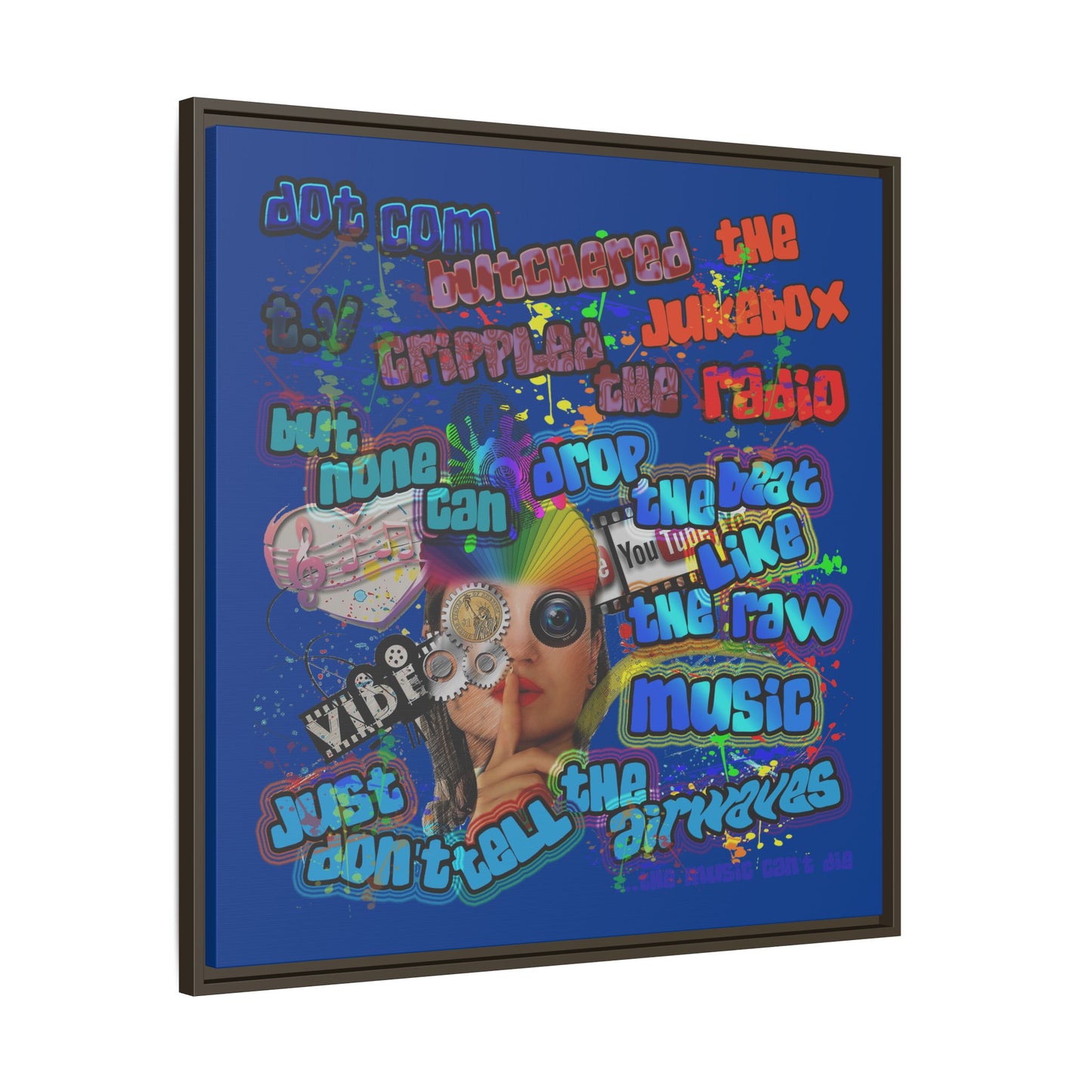 drop the beat - framed canvas art (dark blue)
