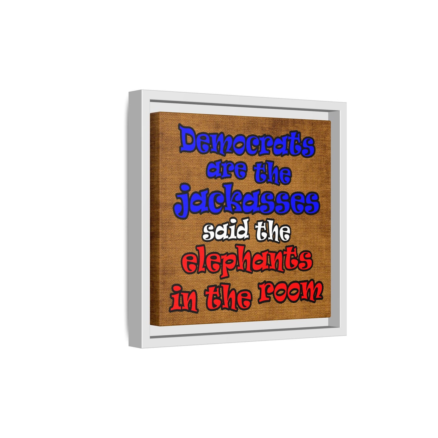 donkeys and elephants - framed canvas art (brown papyrus)