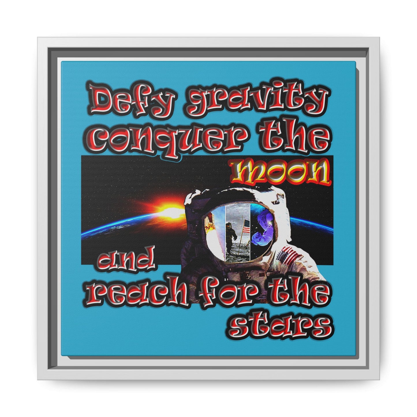 defy conquer reach - framed canvas art (turquoise)