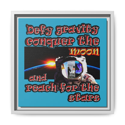 defy conquer reach - framed canvas art (turquoise)
