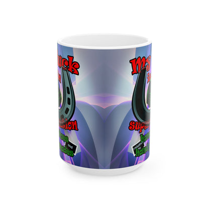 my luck - White Mug (grey-pink wave)