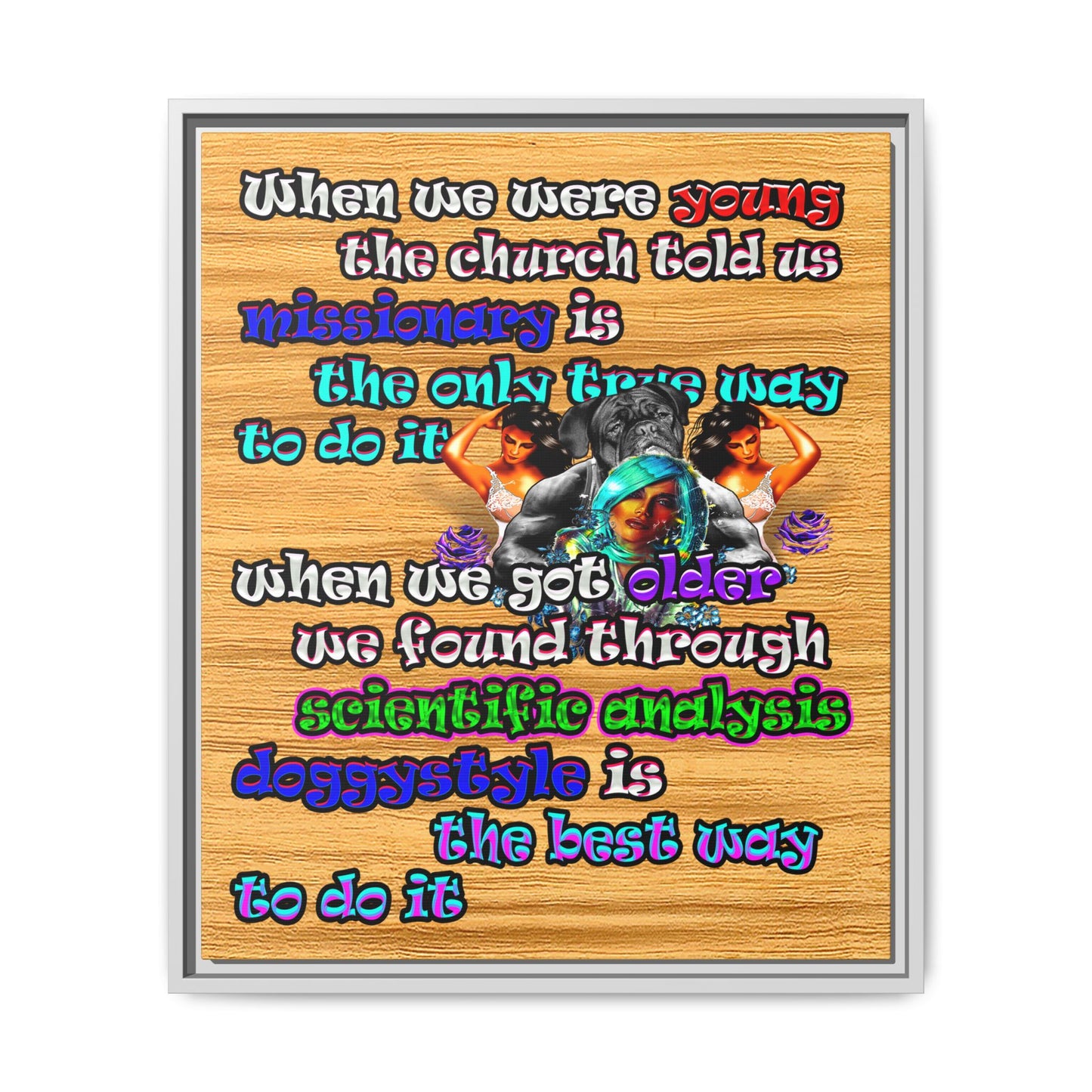 doggystyle - framed canvas art (butterscotch wood finish)