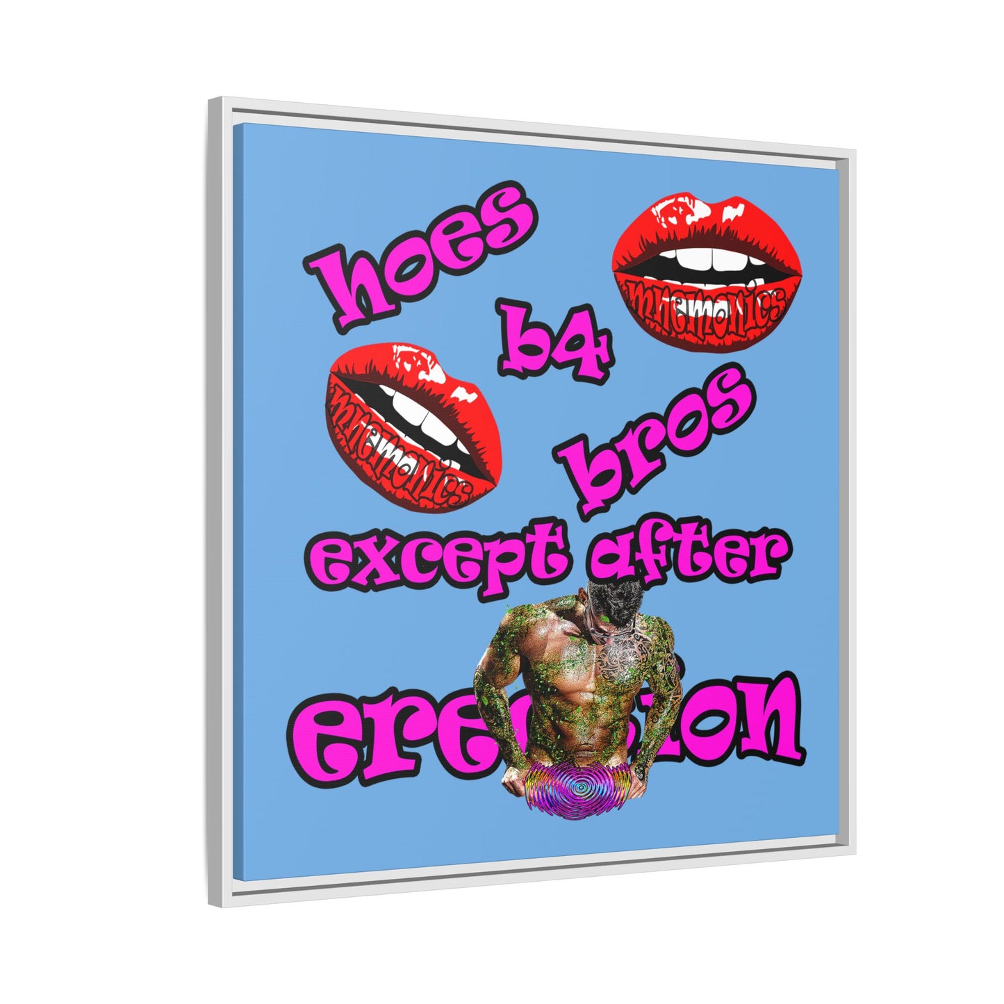 hoes b4 bros - framed canvas art (light blue)