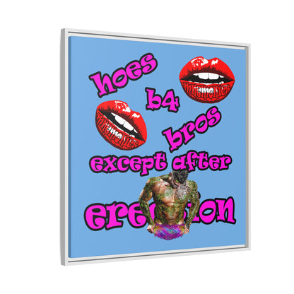 hoes b4 bros - framed canvas art (light blue)