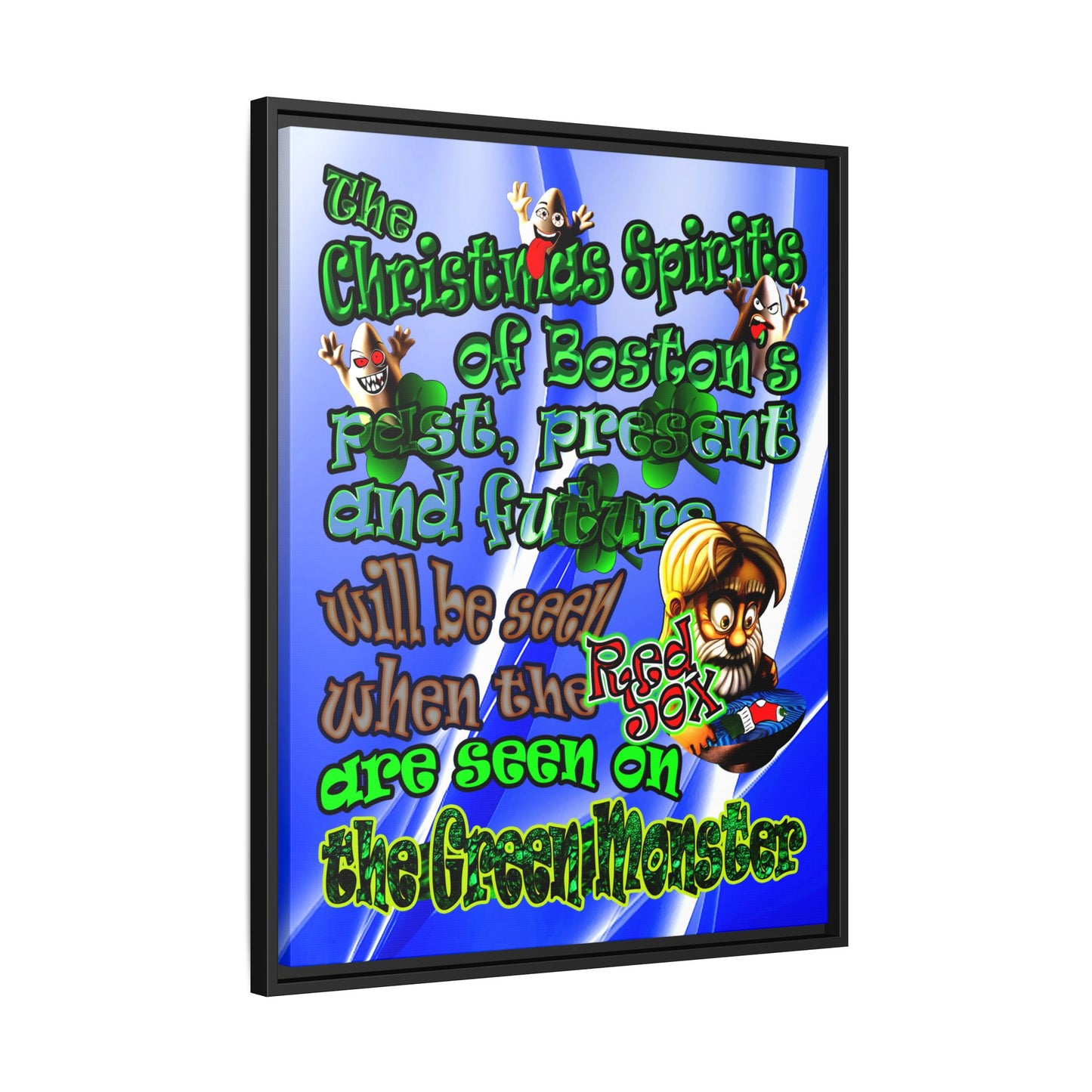 christmas spirits of boston - framed canvas art (blue-white wave)