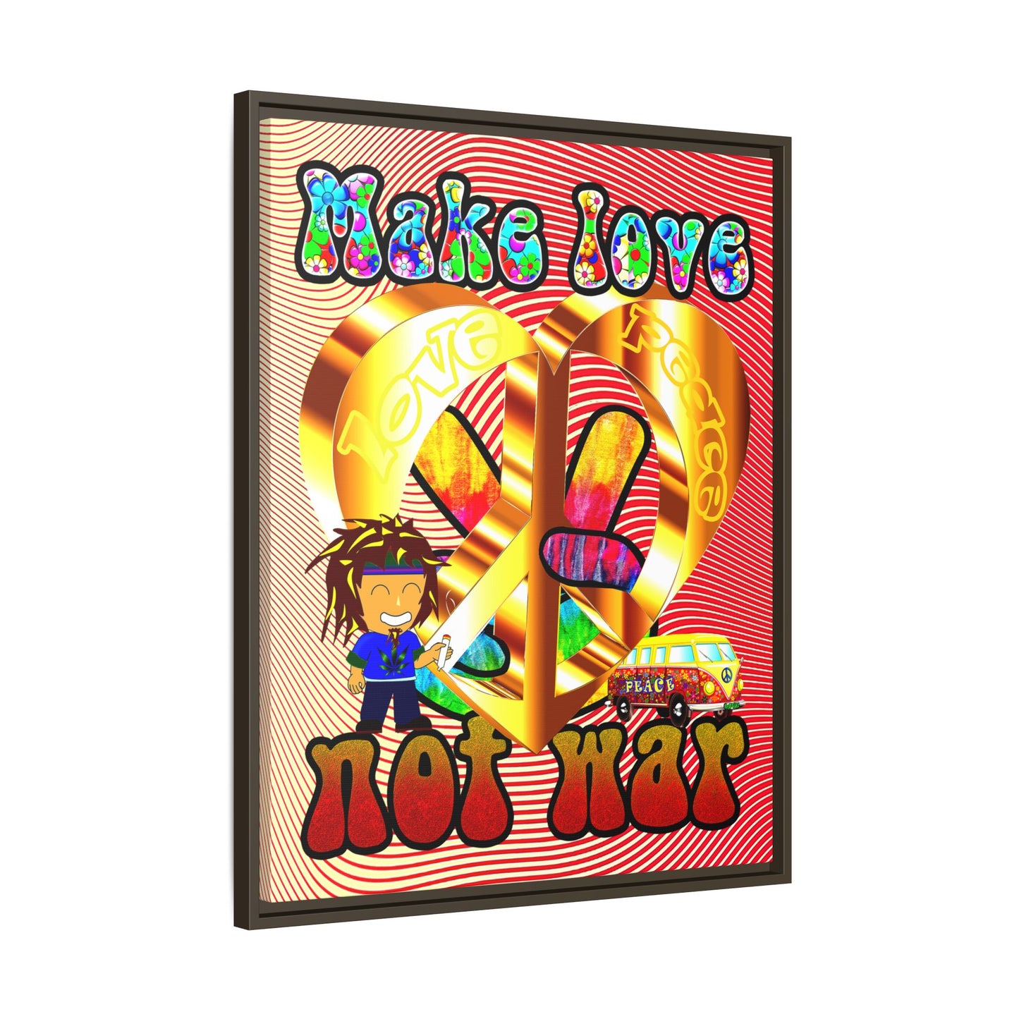love peace - framed canvas art (yellow-orange wave)