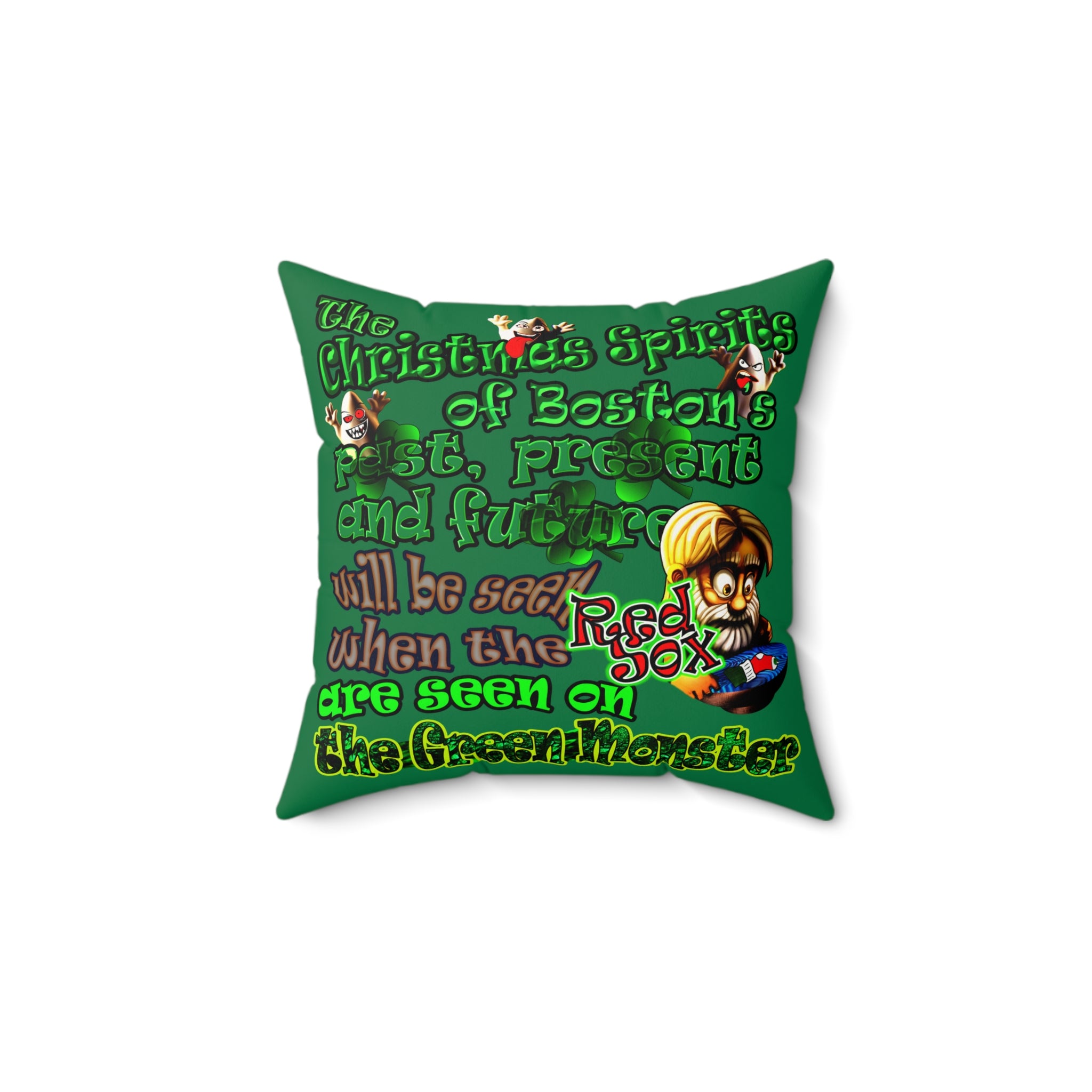 christmas spirits of boston - Faux Suede Square Pillow - (dark green)