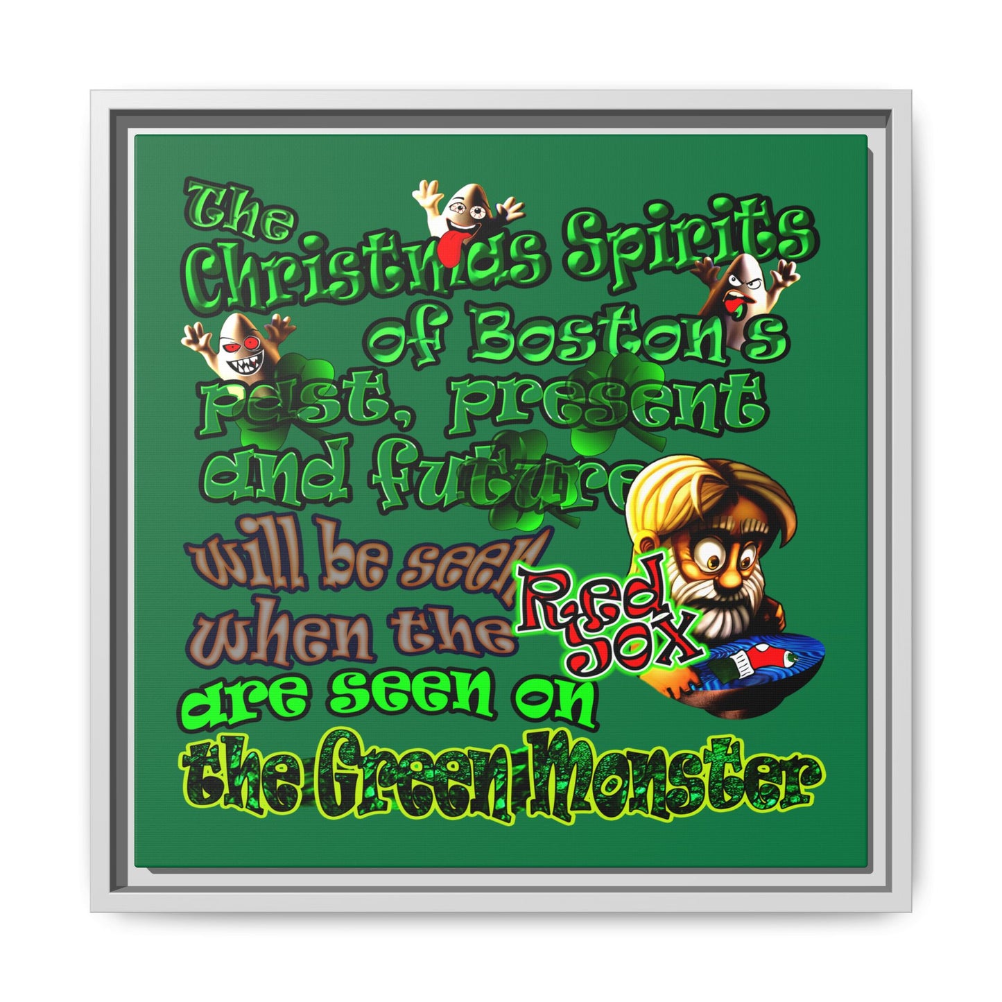christmas spirits of boston - framed canvas art (dark green)
