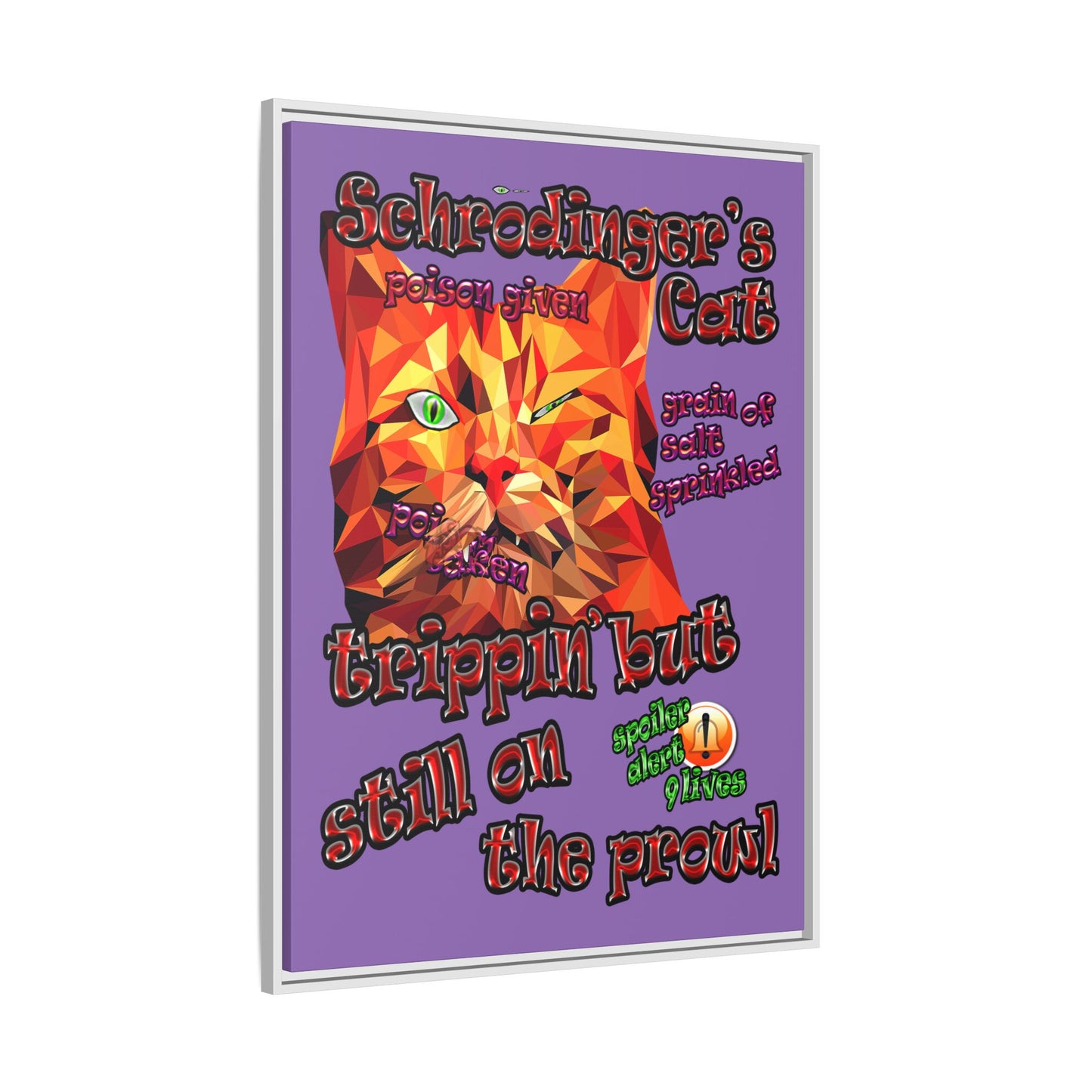 schrodinger's cat - framed canvas art (light purple)