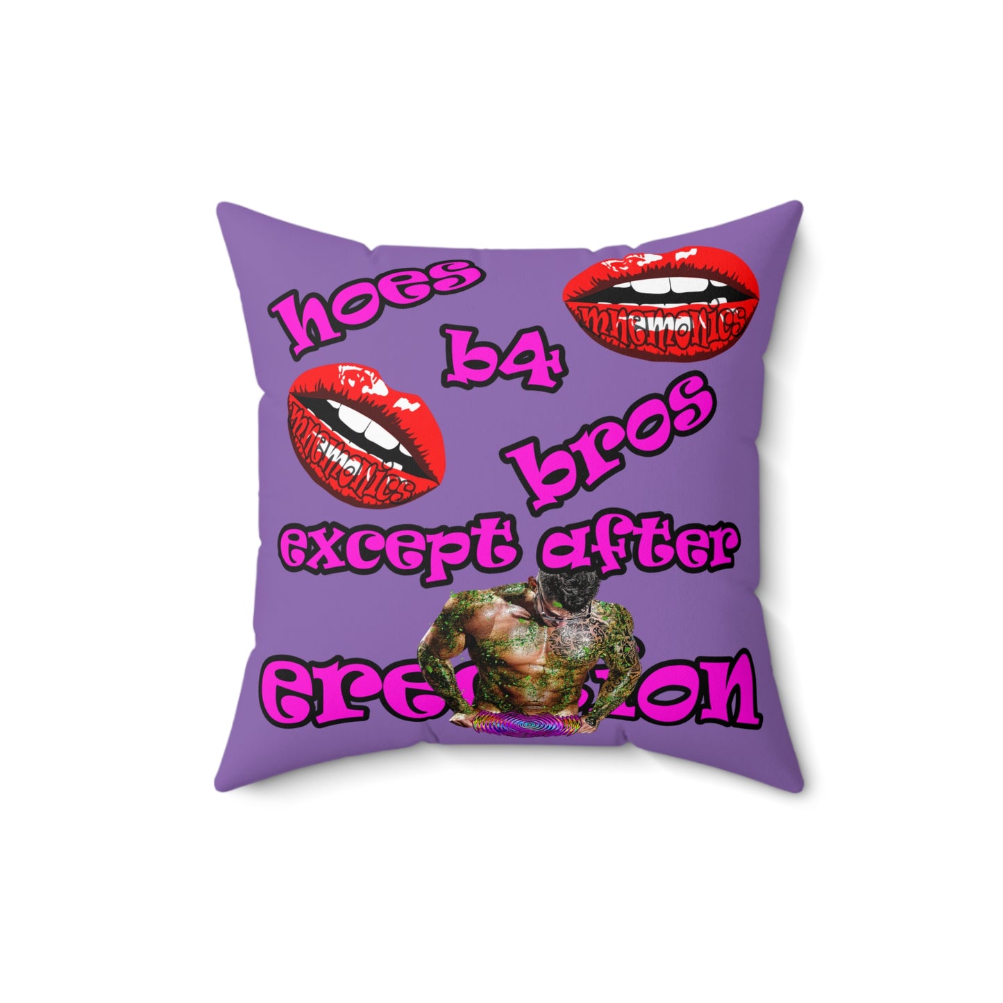 hoes b4 bros - Spun Polyester Square Pillow - (light purple)