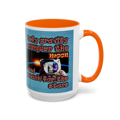 defy conquer reach - Accent Mug (faded blue)