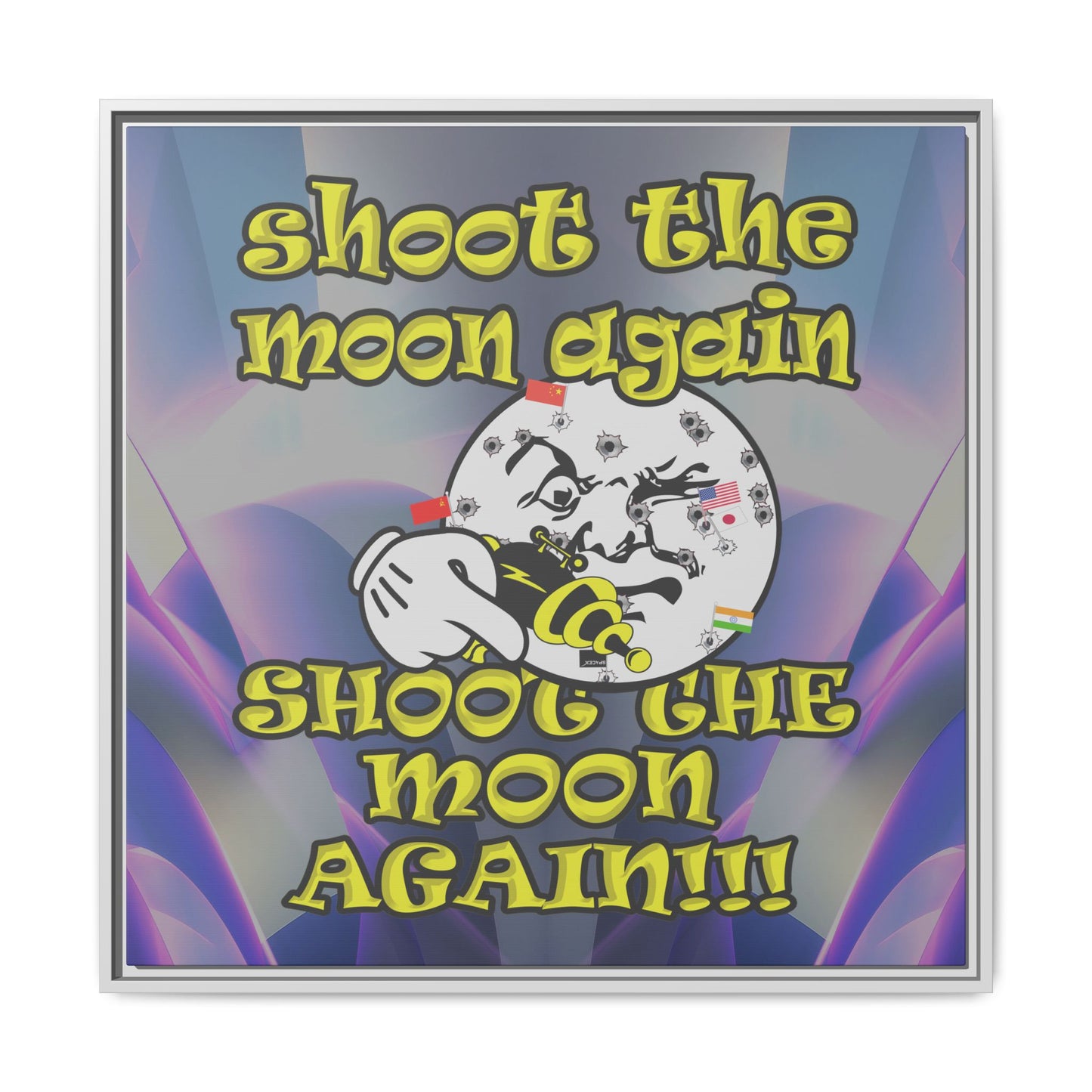 shoot the moon again - framed canvas art (grey-pink wave)