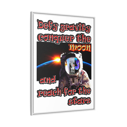 defy conquer reach - framed canvas art (white)
