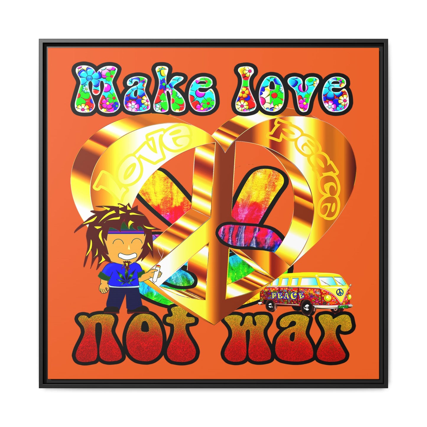 love peace - framed canvas art (orange)