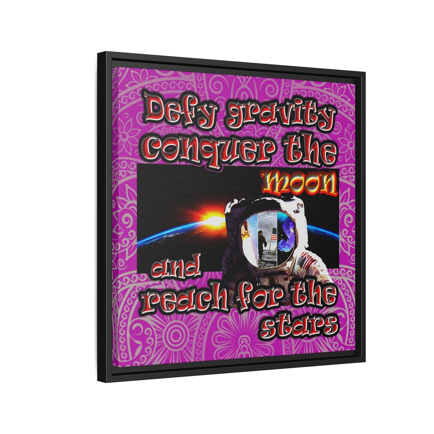 defy conquer reach - framed canvas art (pink swirl)