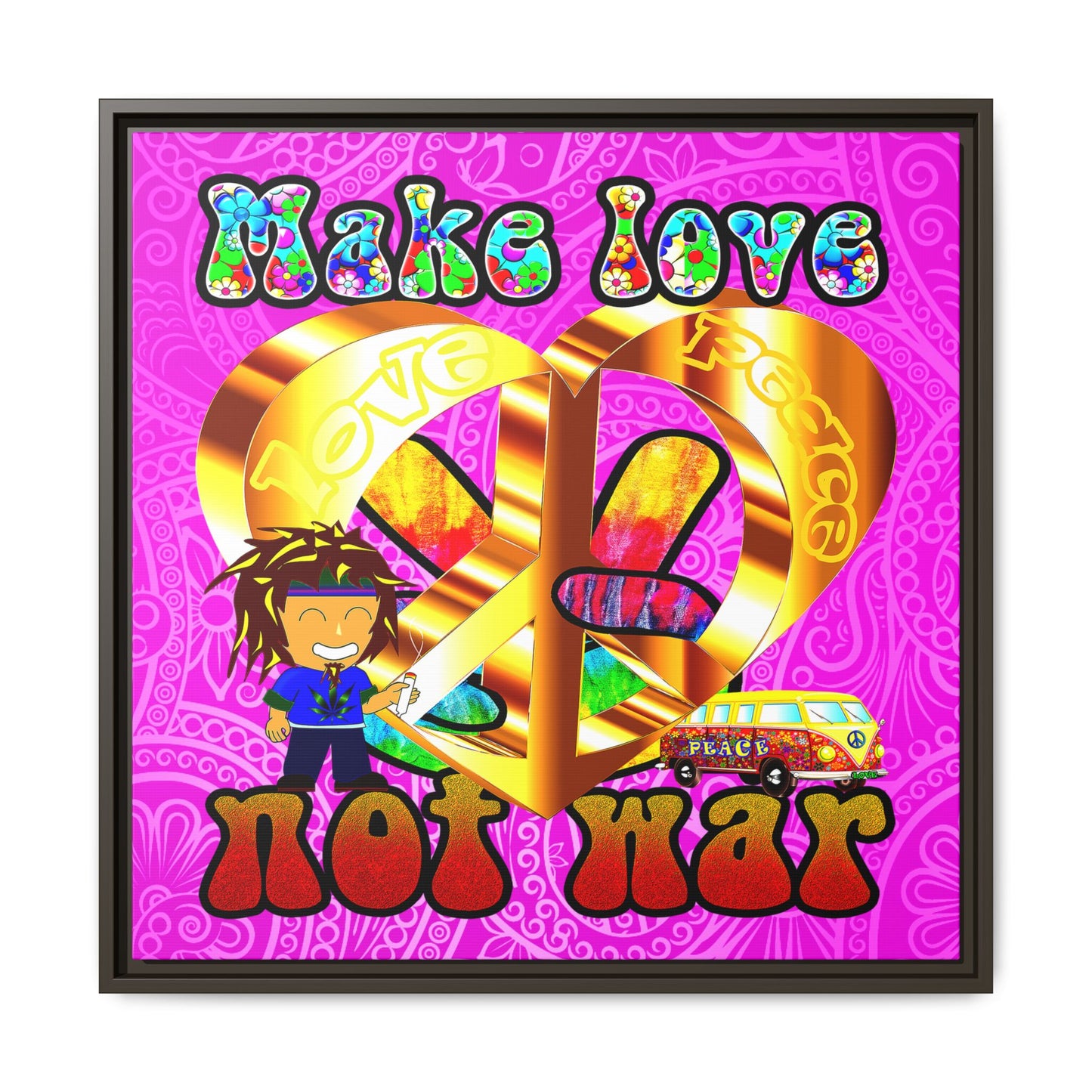 love peace - framed canvas art (pink swirl)