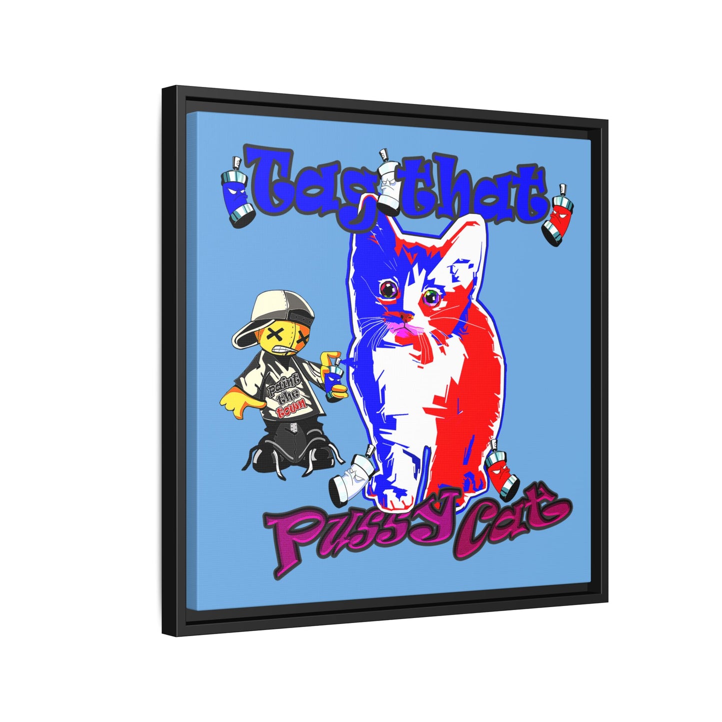 tag that - framed canvas art (light blue)