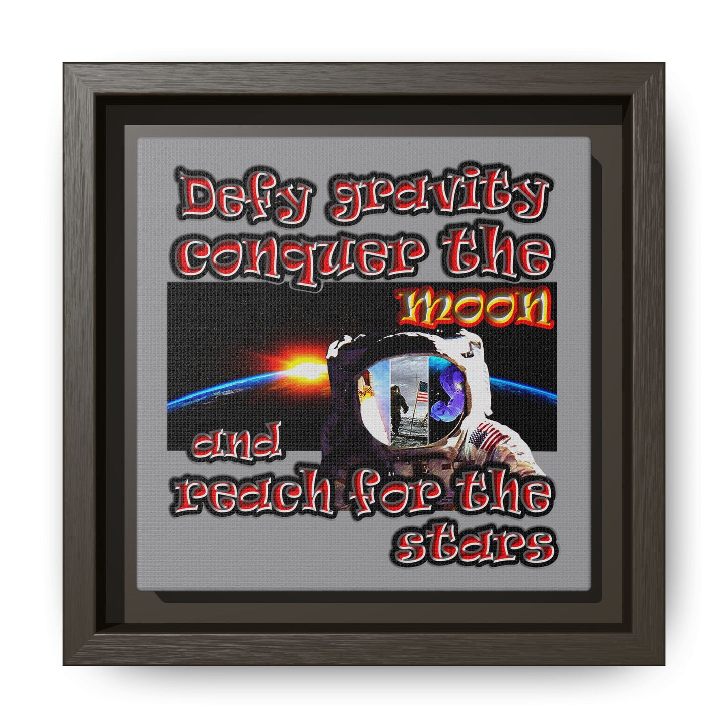 defy conquer reach - framed canvas art (grey)