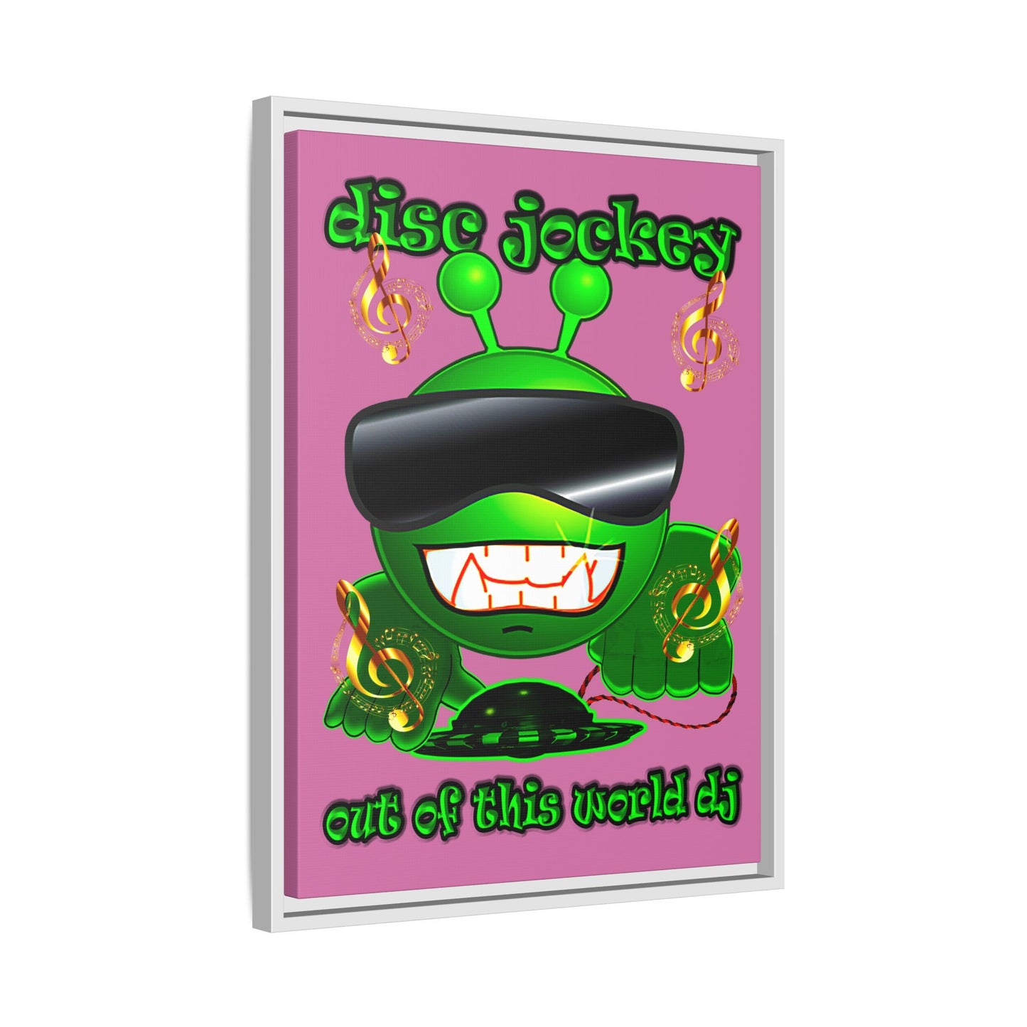 disc jockey - framed canvas art (light pink)