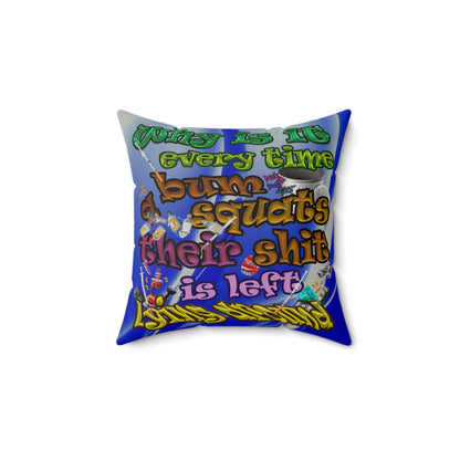 the bum's shit - Faux Suede Square Pillow - (blue-white wave)