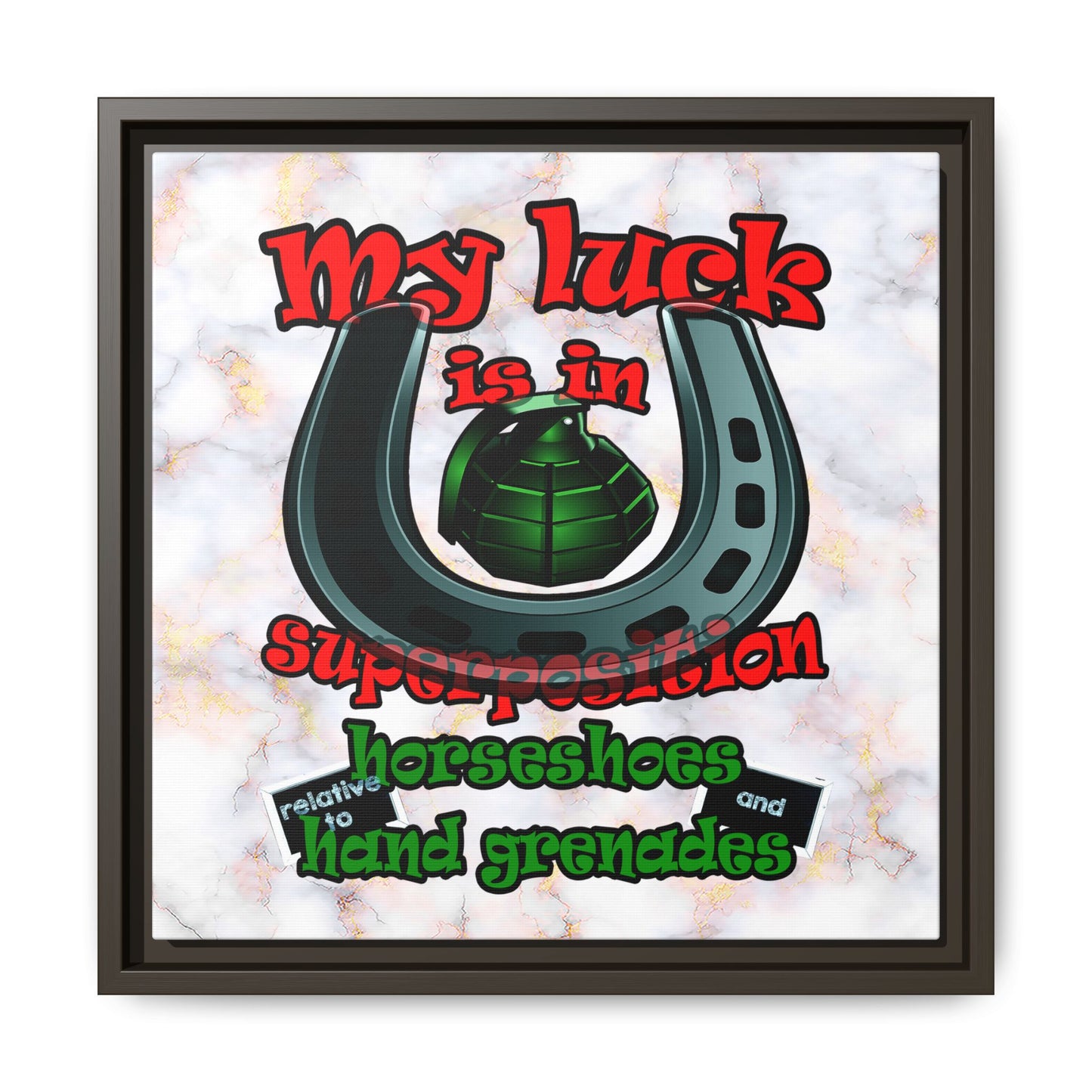 my luck - framed canvas art (white marble)