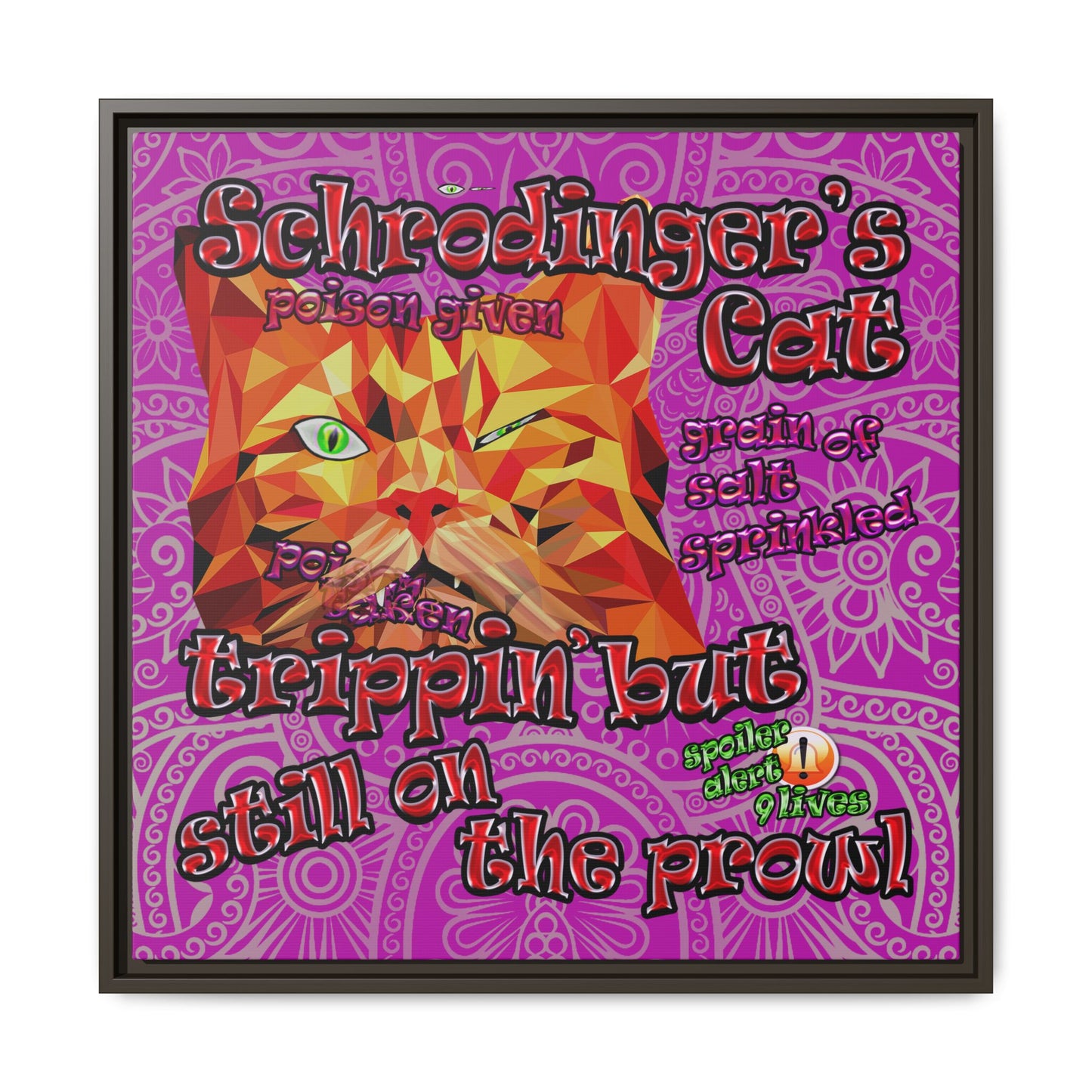 schrodinger's cat - framed canvas art (pink swirl)