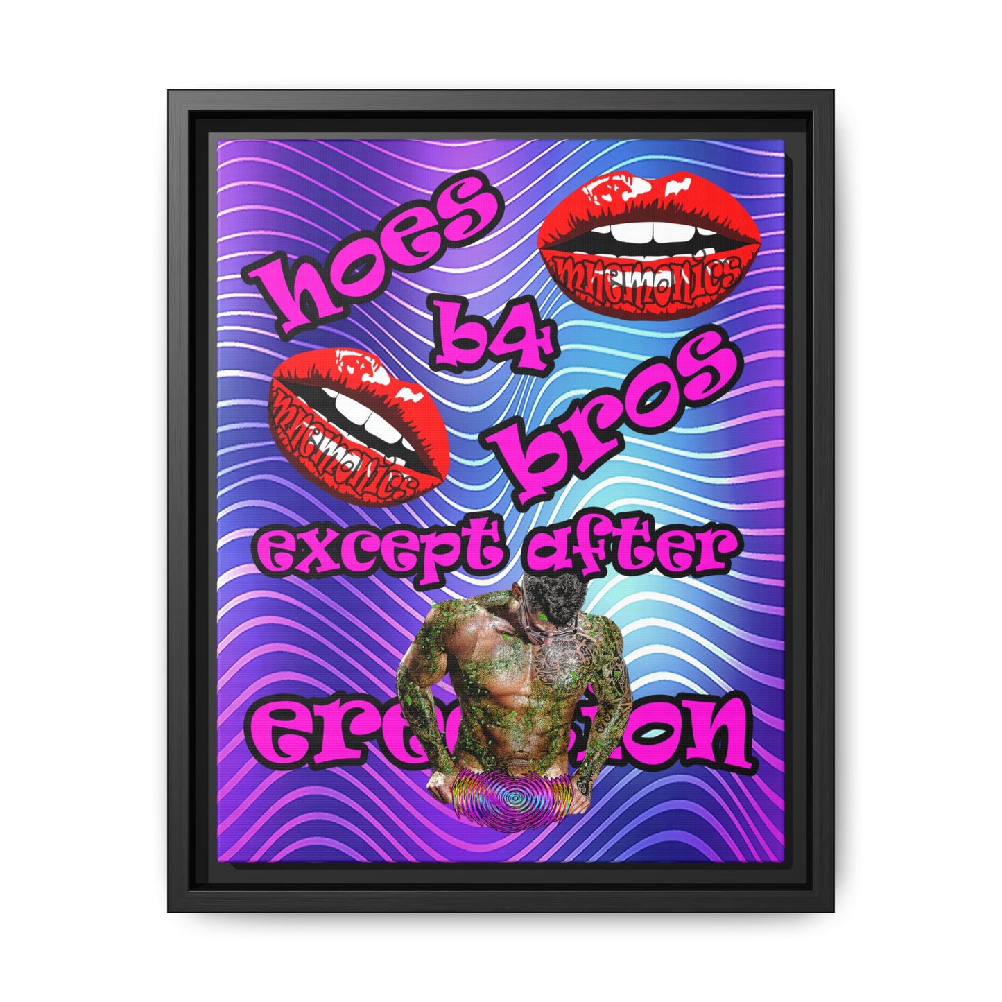 hoes b4 bros - framed canvas art (purple wave)