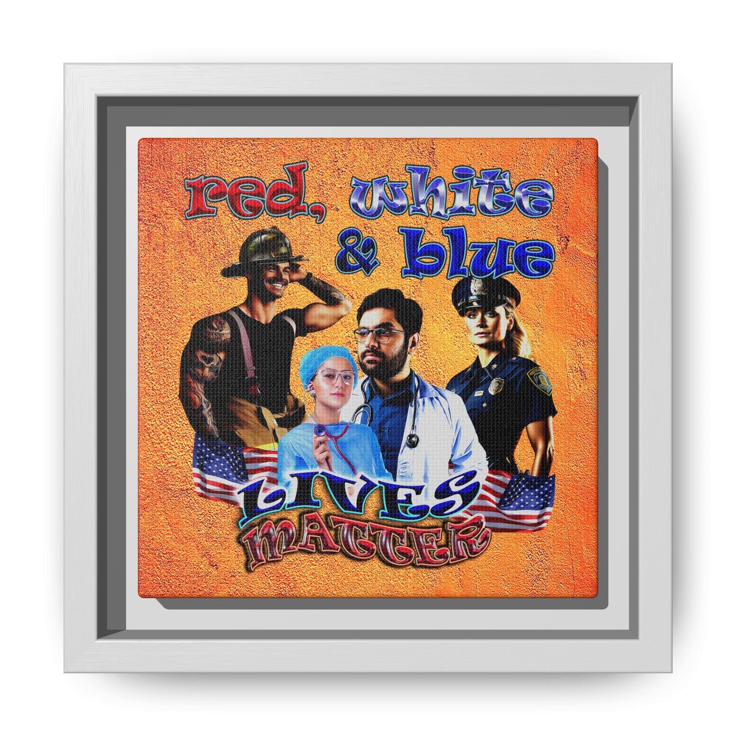 rw&b lives matter - framed canvas art (burnt orange)
