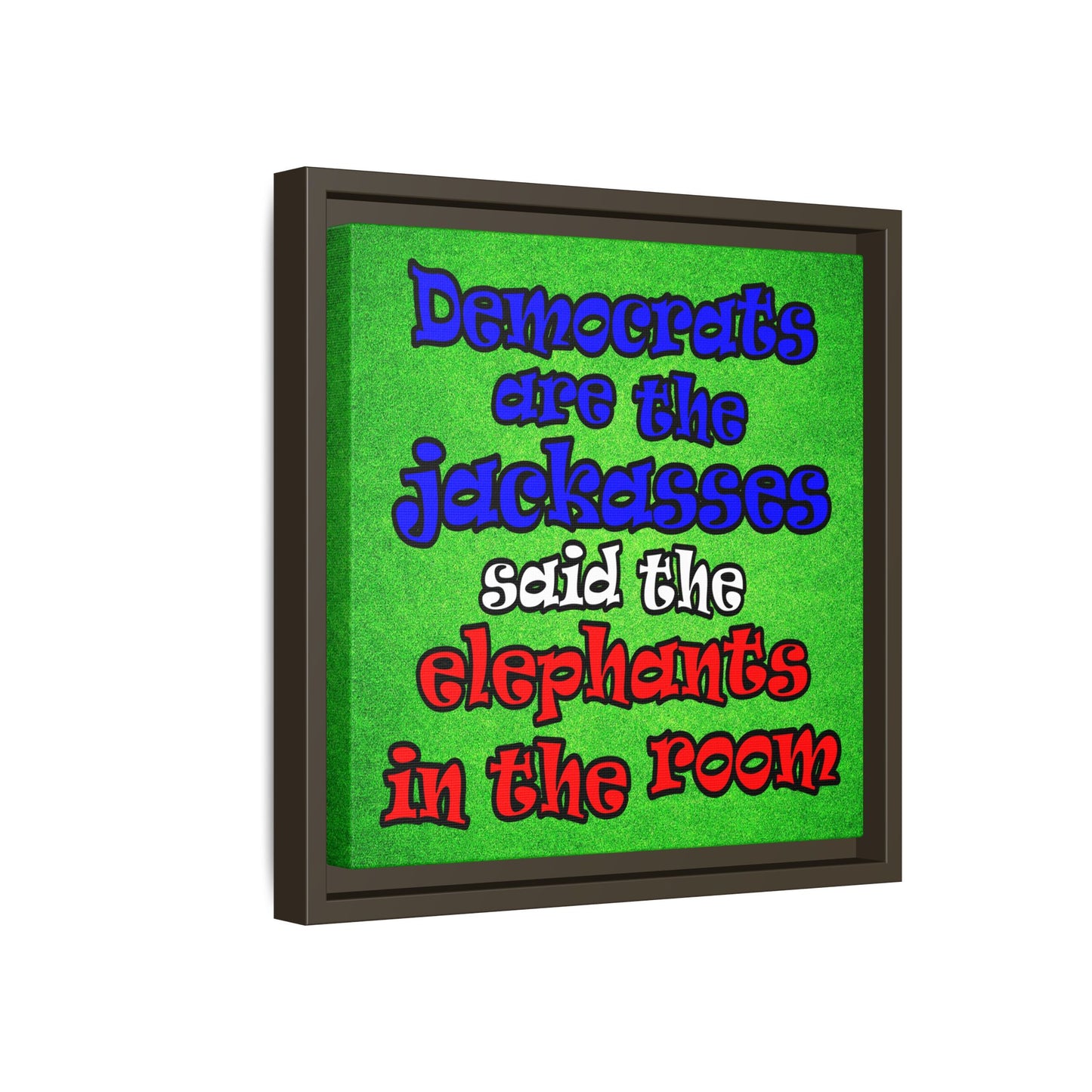 donkeys and elephants - framed canvas art (green turf)