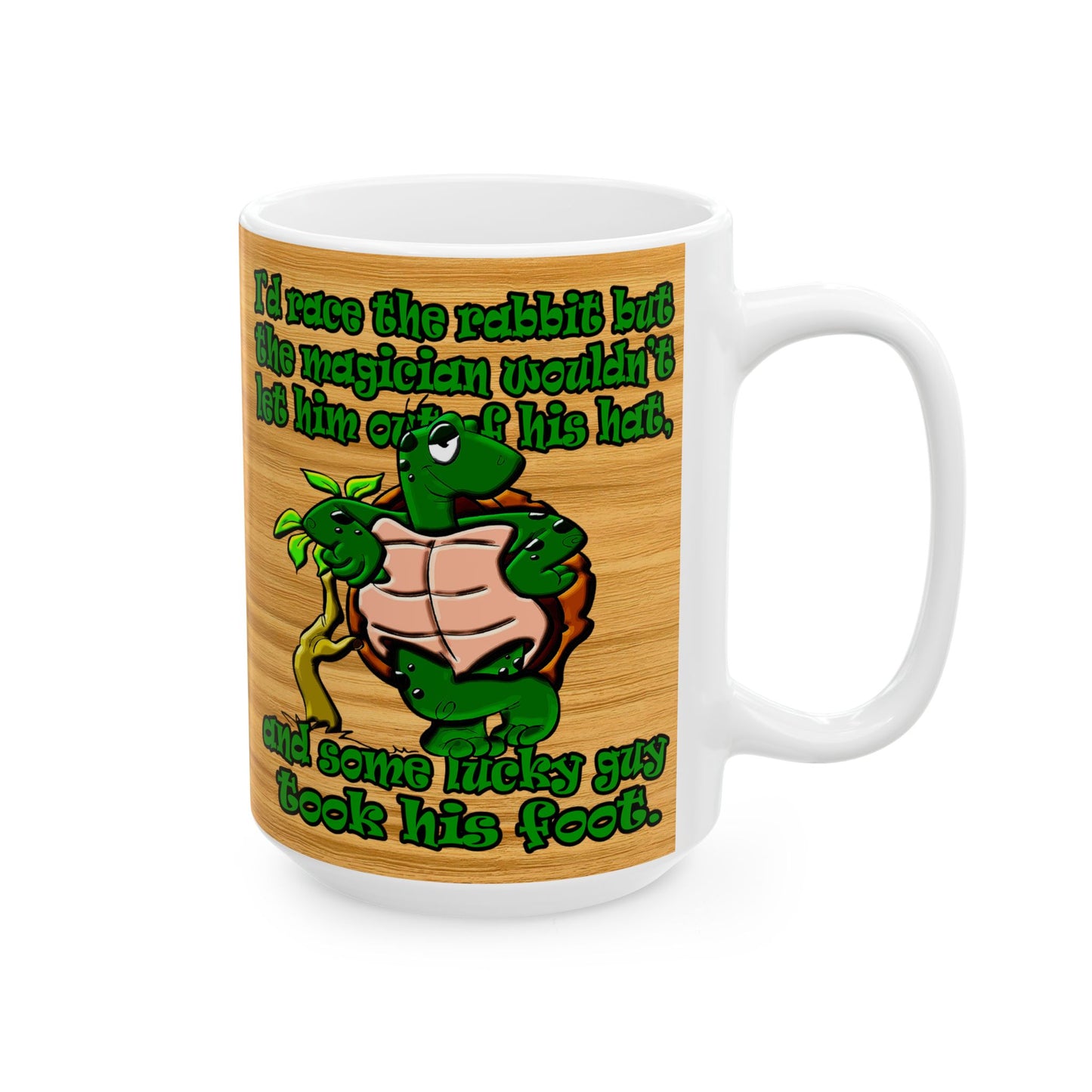 turtle race - White Mug (butterscotch wood finish)