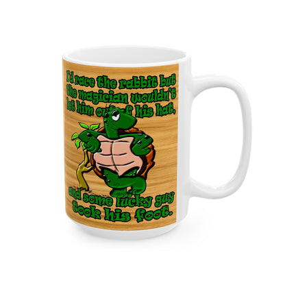 turtle race - White Mug (butterscotch wood finish)