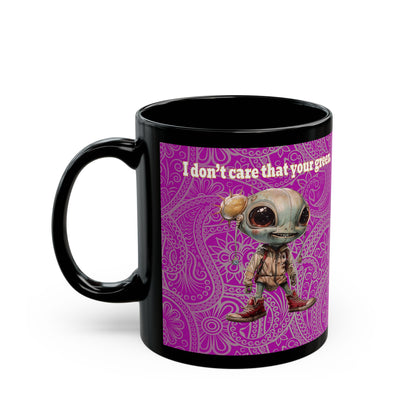 I don't care that your grey - Black Mug (pink swirl)