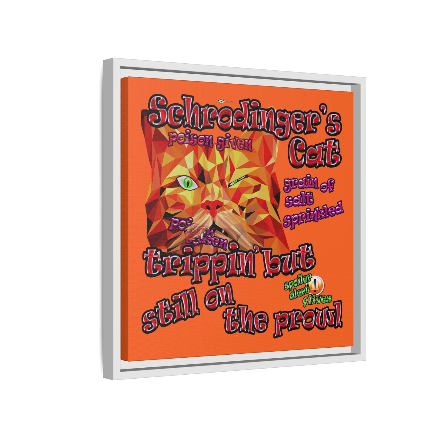 schrodinger's cat - framed canvas art (orange)