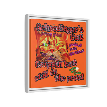 schrodinger's cat - framed canvas art (orange)