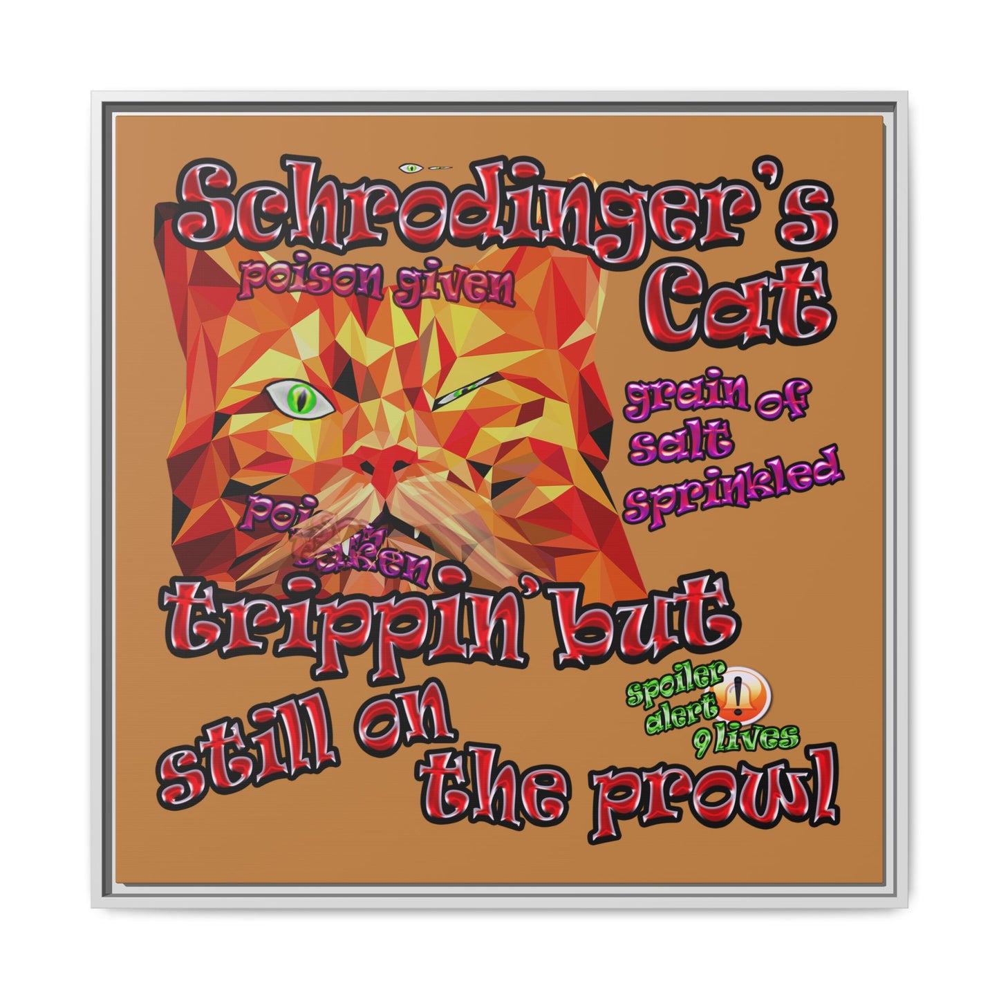 schrodinger's cat - framed canvas art (light brown)