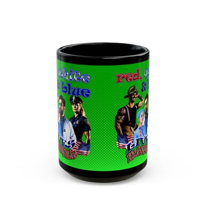 rw&b lives matter - Black Mug (logo green)