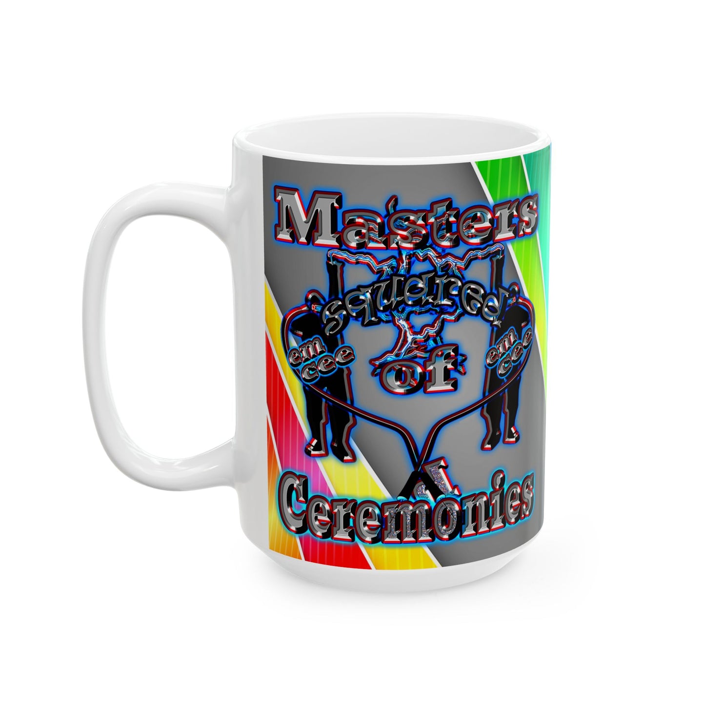 em cee squared - White Mug (rainbow split)