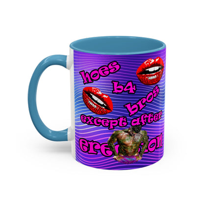 hoes b4 bros - Accent Mug (purple wave)