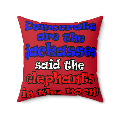donkeys and elephants - Faux Suede Square Pillow - (dark red)