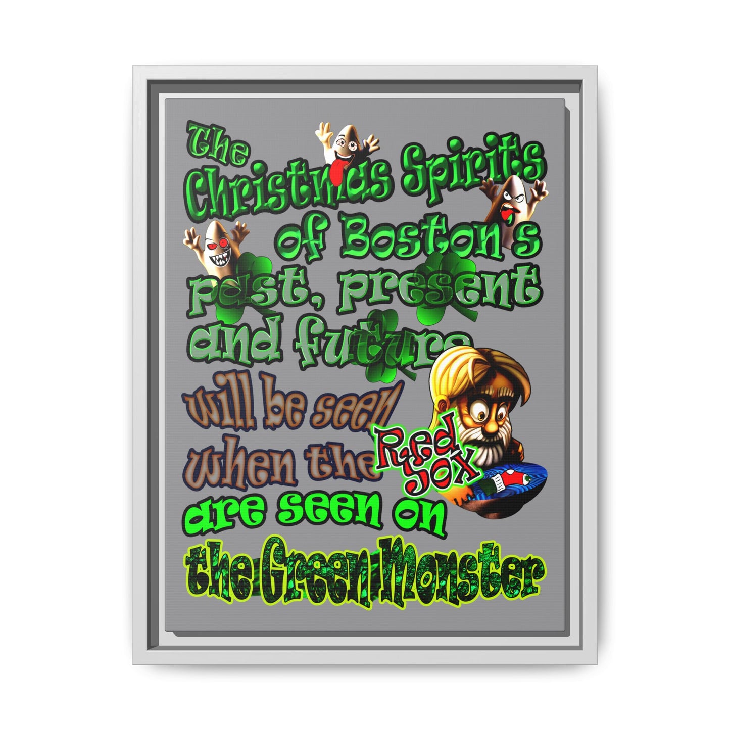 christmas spirits of boston - framed canvas art (grey)