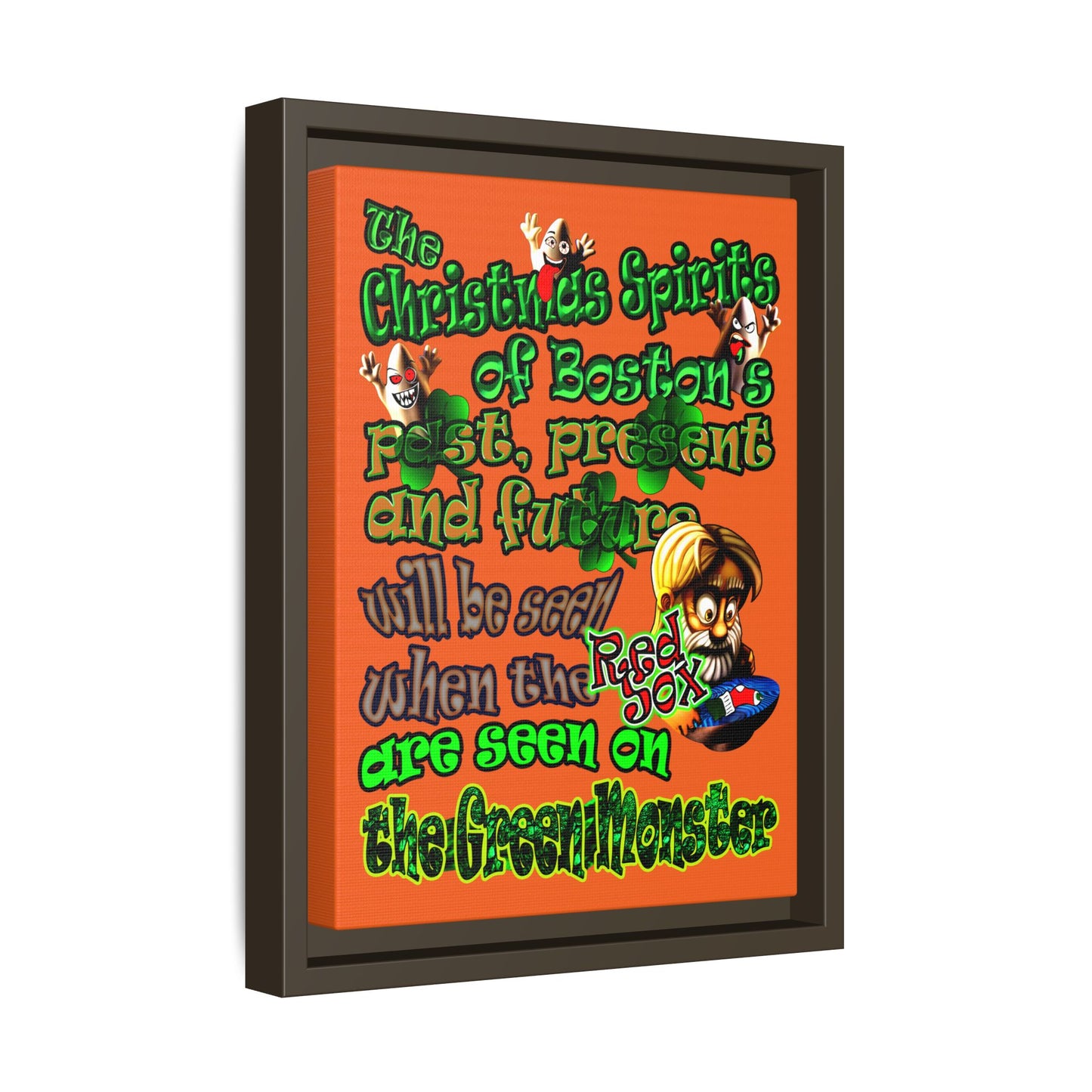 christmas spirits of boston - framed canvas art (orange)