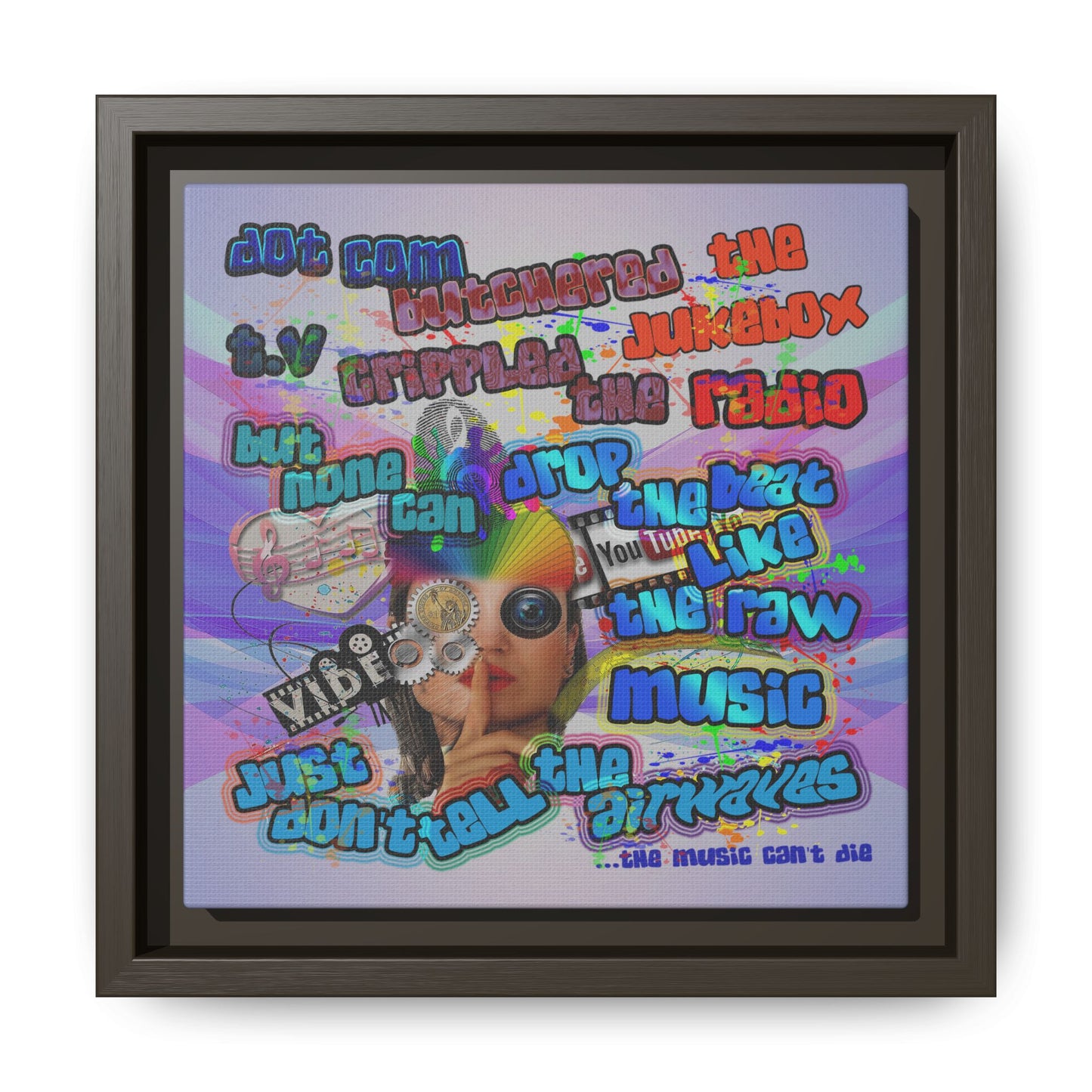 drop the beat - framed canvas art (light blue-pink wave)