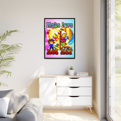 love peace - framed canvas art (light blue-pink wave)