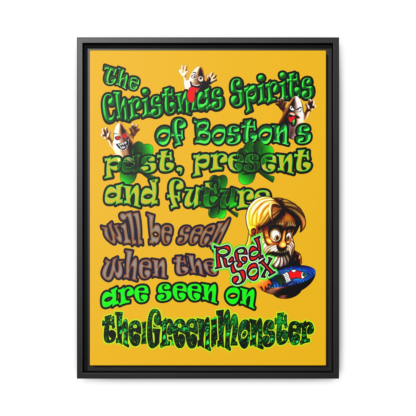 christmas spirits of boston - framed canvas art (yellow)