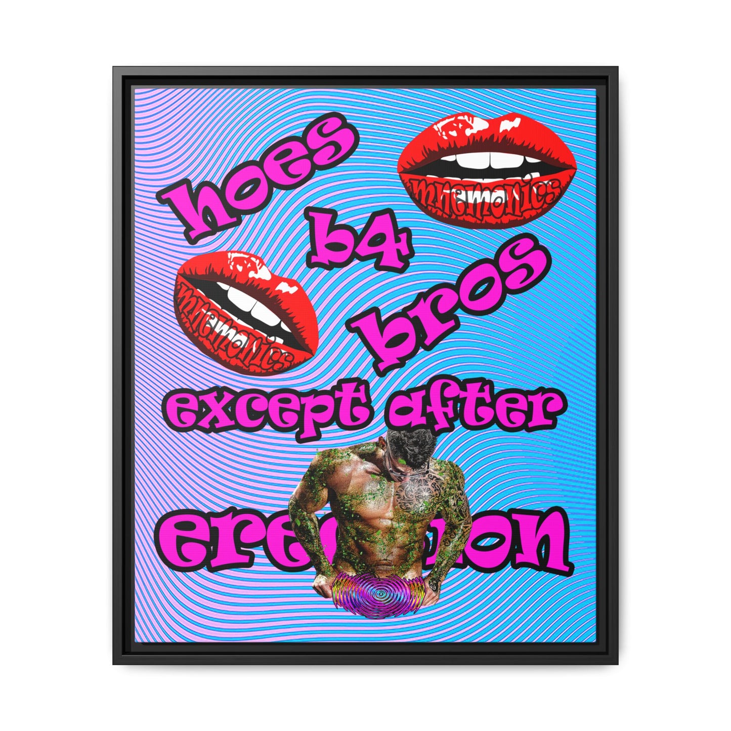 hoes b4 bros - framed canvas art (light blue-purple wave)