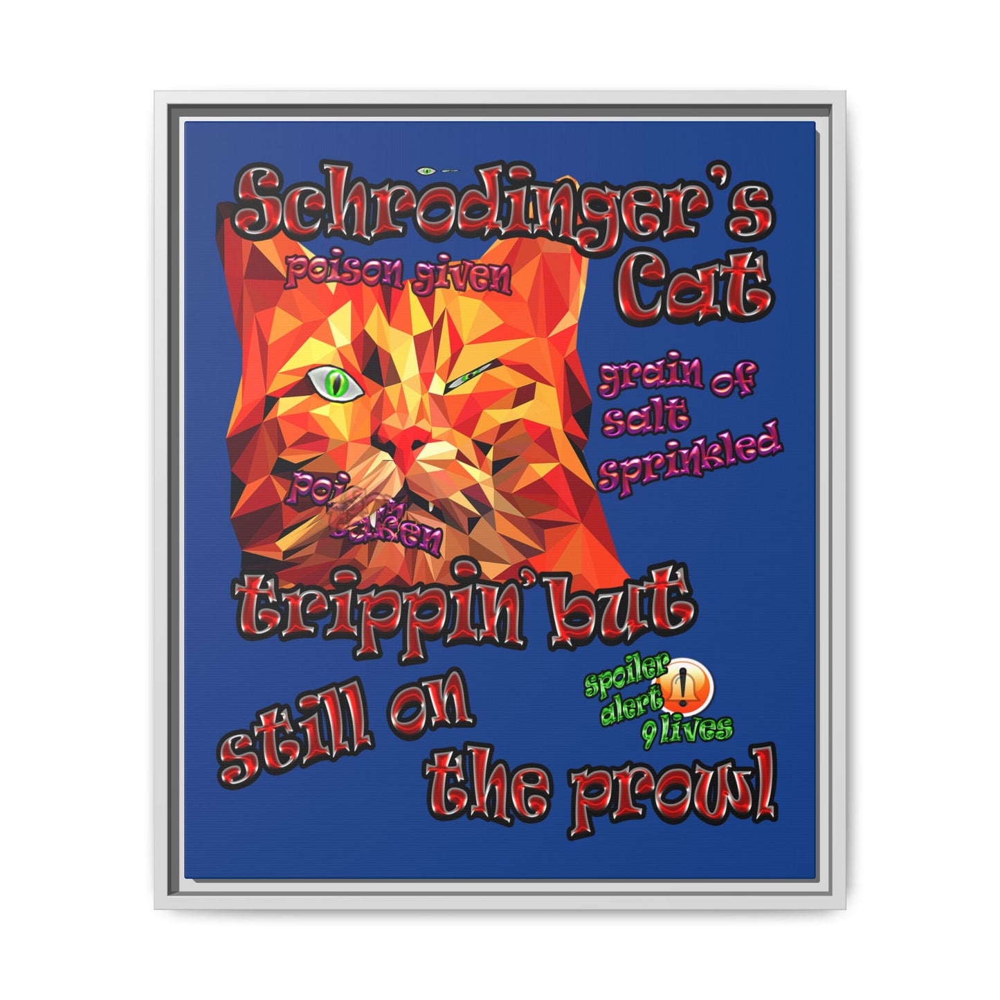 schrodinger's cat - framed canvas art (dark blue)
